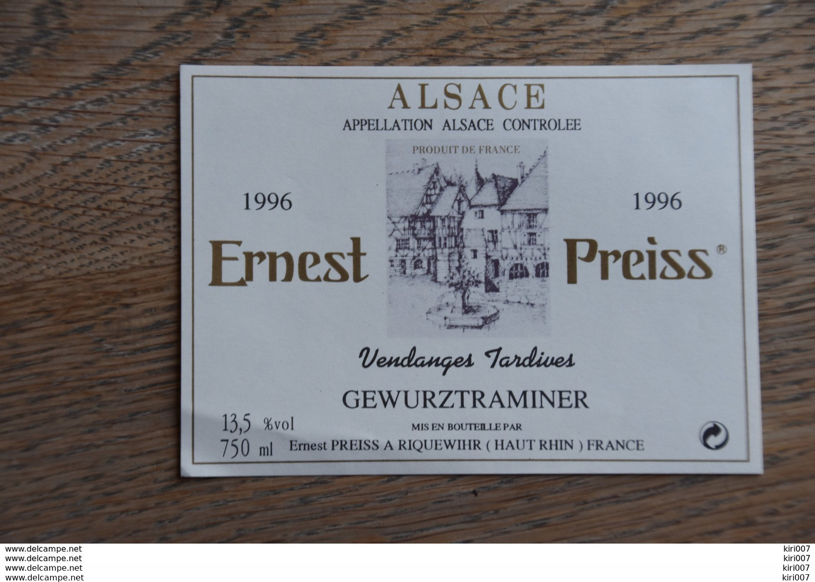 ETIQUETTE D'ALASCE GEWURZTRAMINER ERNEST PREISS 1996 - Gewurztraminer