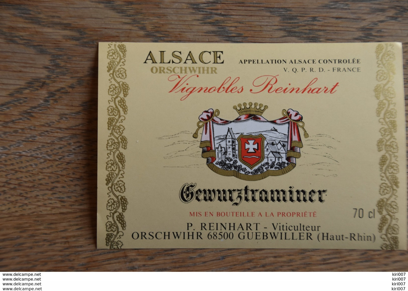 ETIQUETTE D'ALASCE GEWURZTRAMINER REINHART - Gewurztraminer