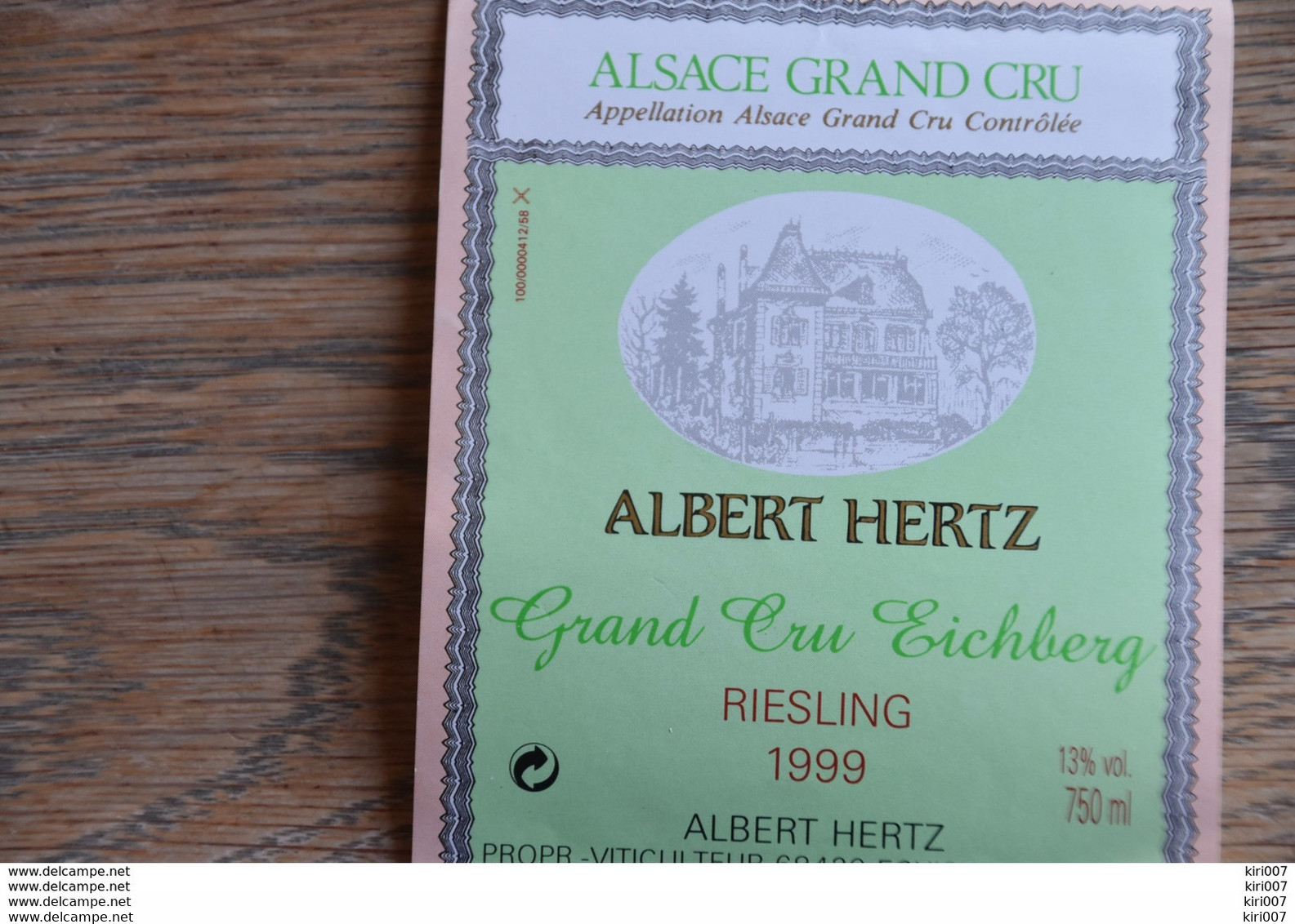 ETIQUETTE D'ALASCE RIESLING ALBERT HEITZ GRAND CRU EICHBERG - Riesling