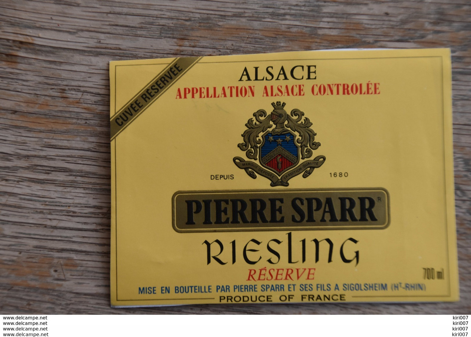 ETIQUETTE D'ALASCE RIESLING PIERRE SPARR - Riesling