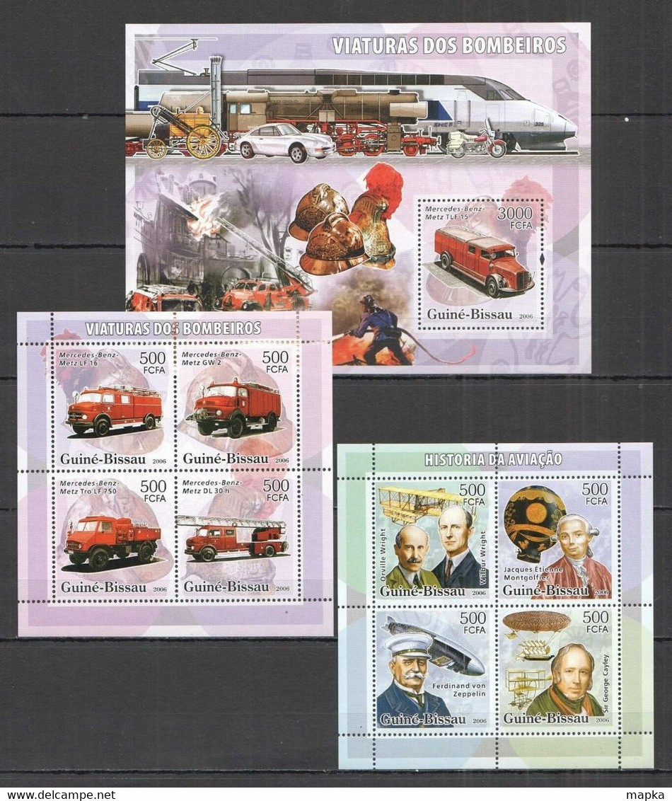 NS 2006 GUINEA-BISSAU FIRE FIGHTERS FIRE TRUCKS AVIATION 2KB+1BL MNH - Airplanes