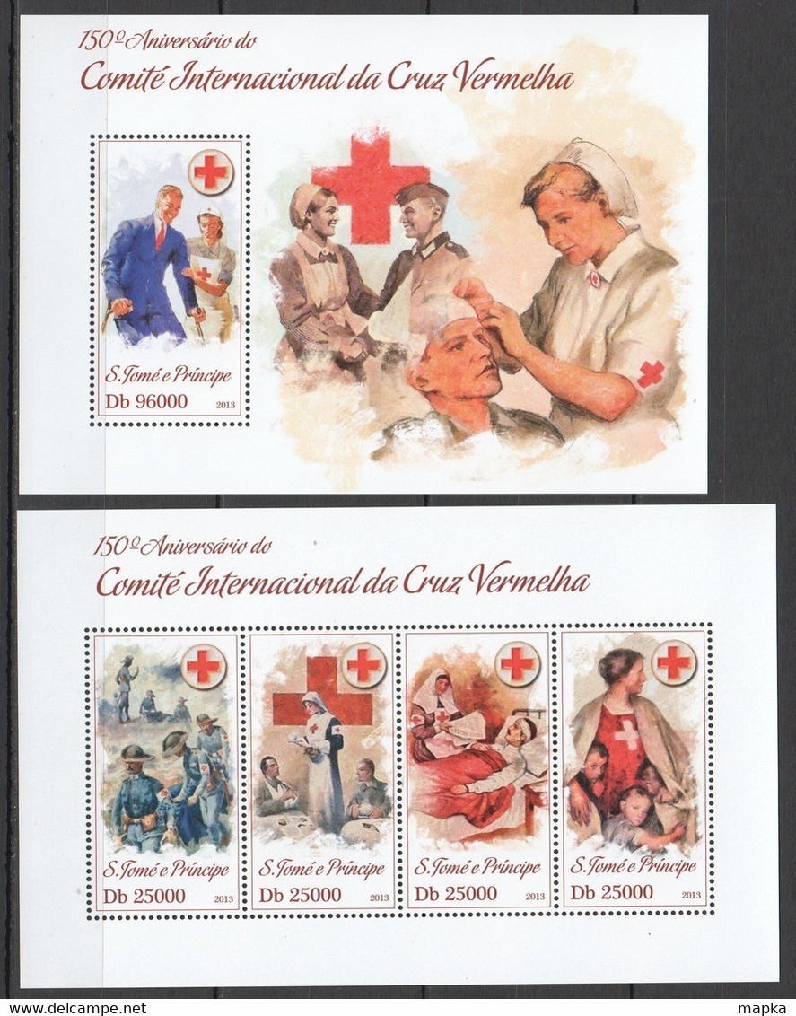 ST1783 2013 S. TOME E PRINCIPE 150TH ANNIVERSARY CRUZ VERMELHA RED CROSS KB+BL MNH - Red Cross