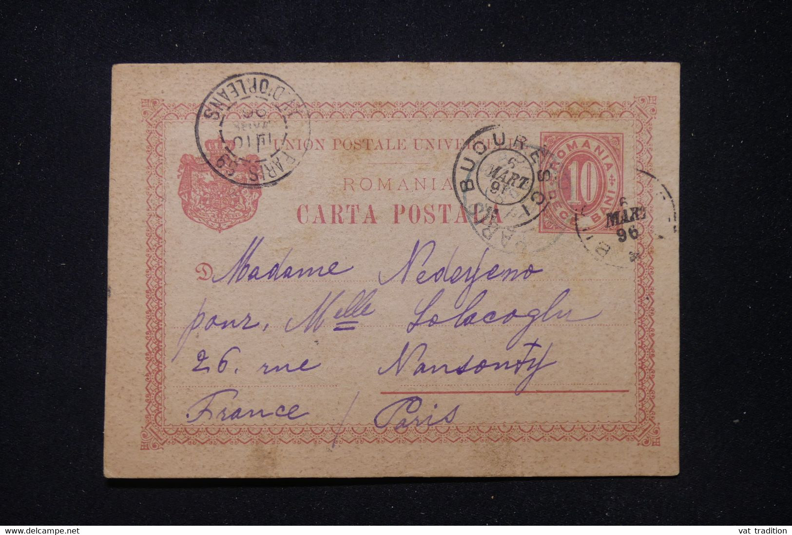 ROUMANIE - Entier Postal De Bucarest Pour La France En 1896 - L 91976 - Postal Stationery