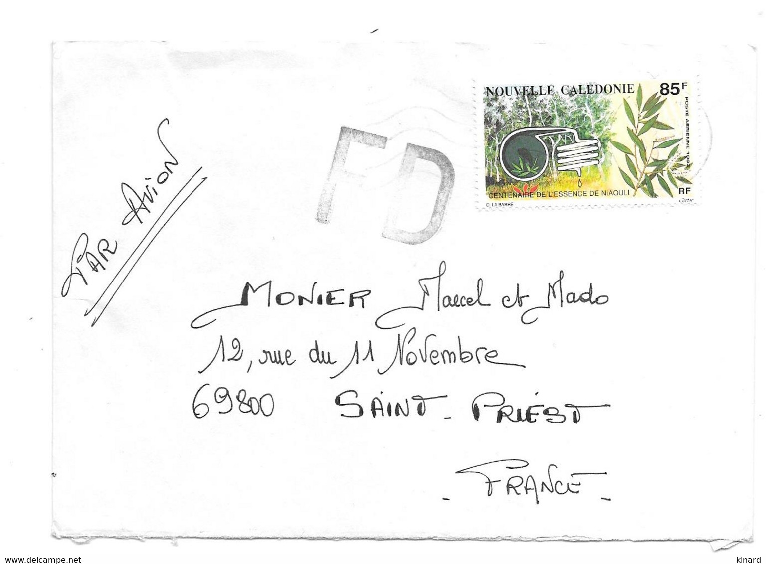 LETTRE DE  NLLES CALEDONIE. FD . FAUSSE DIRECTION  P.A  N°297. 1993.  TBE SCAN - Storia Postale