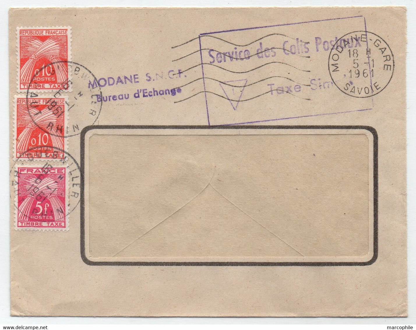 1961  NON RECEPTION DE COLIS POSTAUX - MODANE / LETTRE TAXEE A GUEBWILLER (ref 2891i) - 1859-1959 Briefe & Dokumente