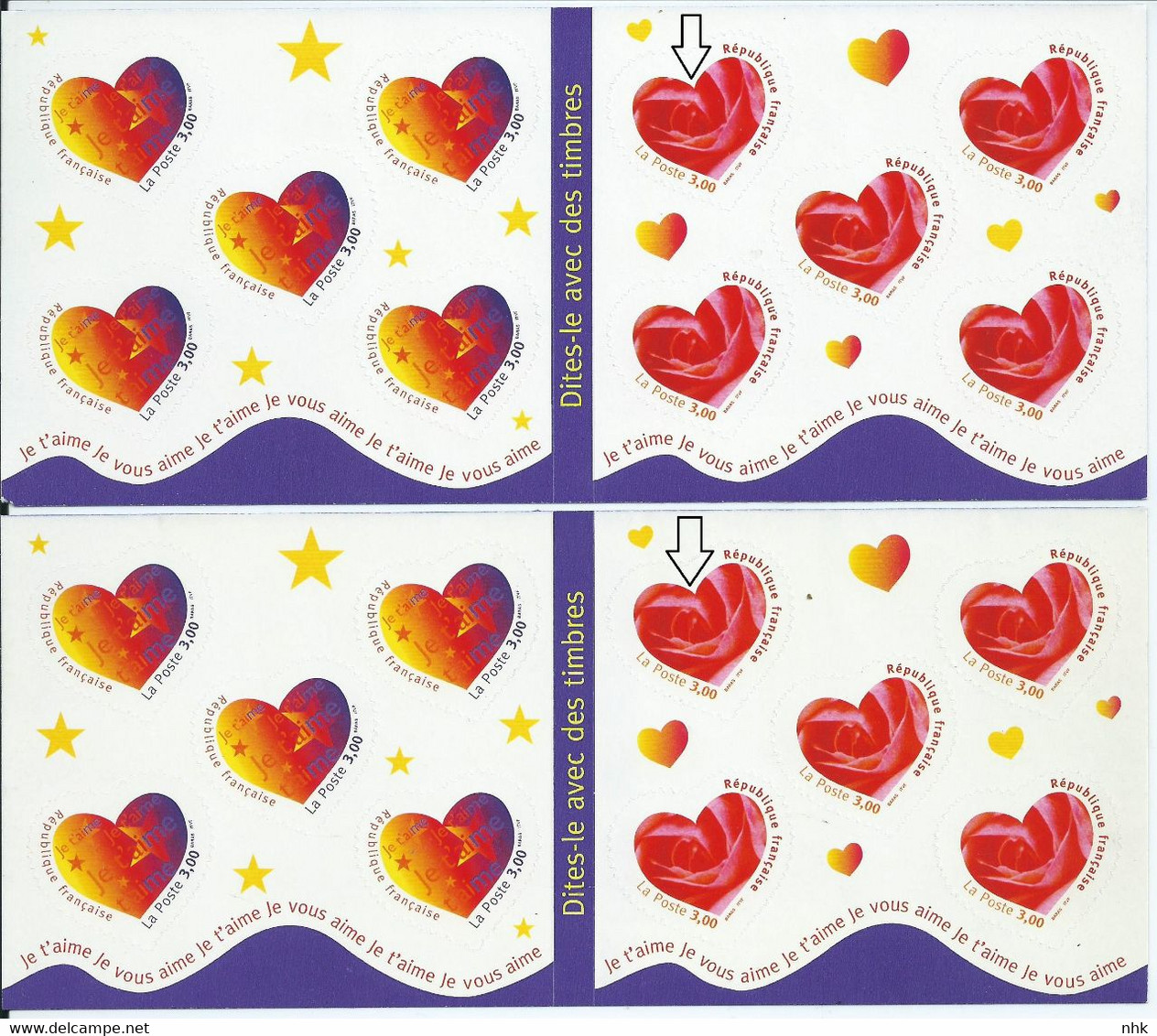 [46] Variété : Carnets N° BC3221A Saint-Valentin Rouge Clair Sur 5 Timbres + Carnet Normal  ** - Markenheftchen