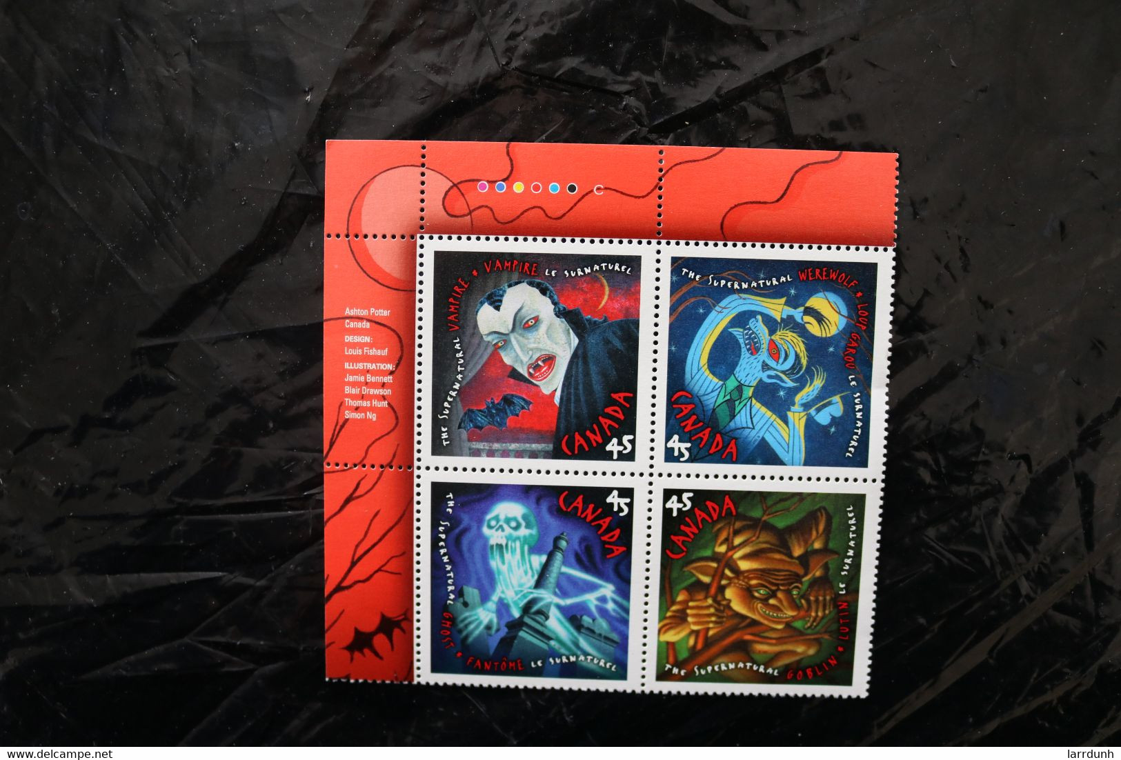 Canada 1668a Supernatural Vampire Werewolf Ghost Goblin UL  Imprint Block MNH 1997 A04s - Plaatnummers & Bladboorden