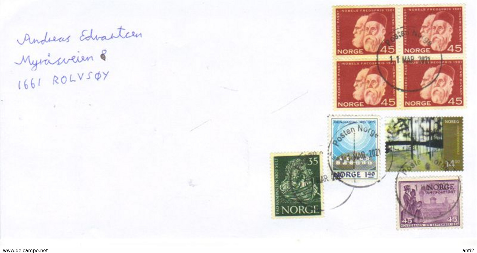 Norge Norway 1948-2021  Cover Many Stamps, FAO, Nobel 61, Posten 1947 - Train, 8 Stamps, Cover - Lettres & Documents