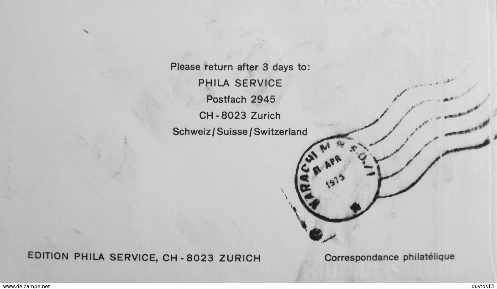 Nations Unies > Office De Genève > Lettre RC. Premier Vol > SWISSAIR - GENF-KARACHI Par DC-10-30 Le 31 Mars 1975 - BE - Cartas & Documentos