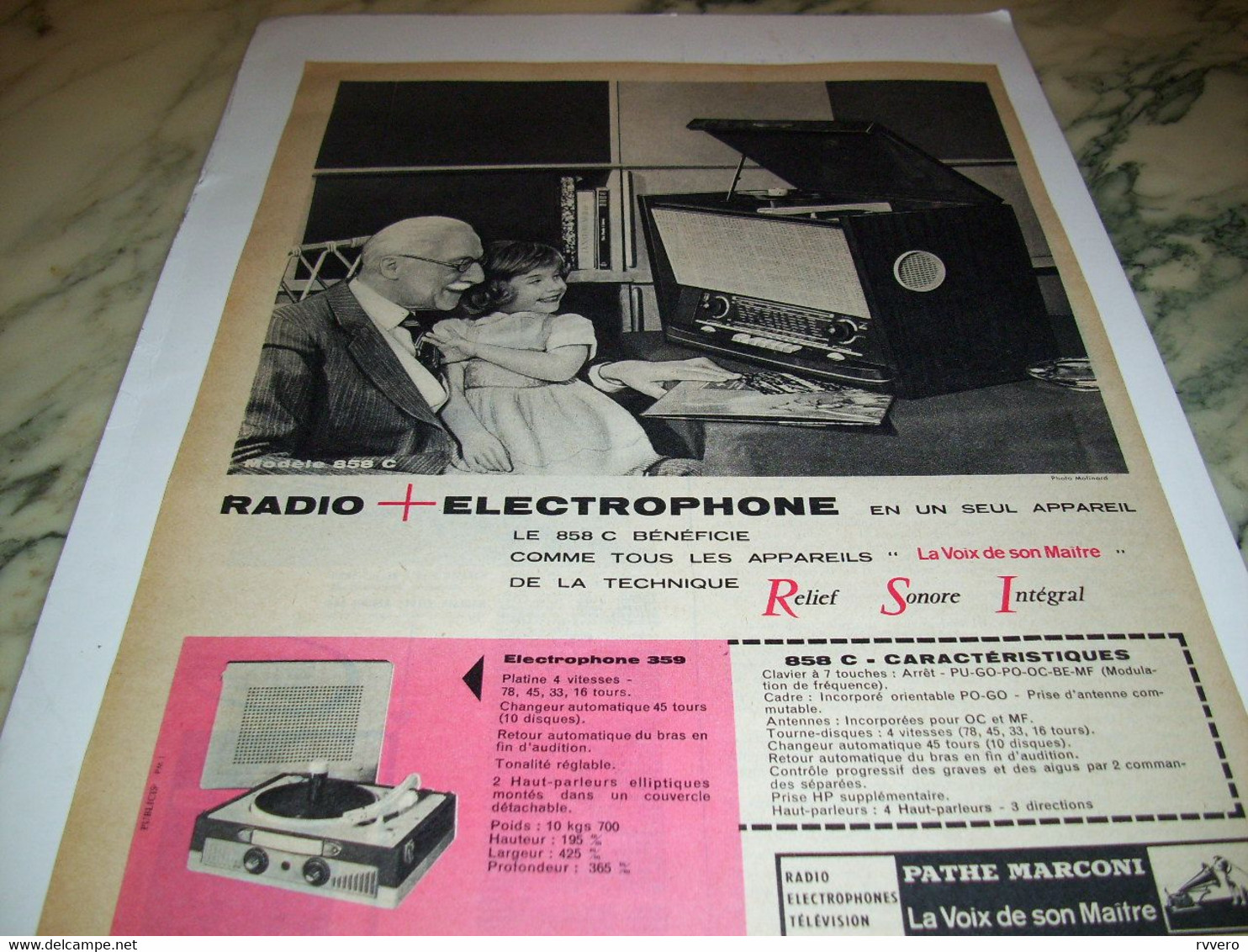 ANCIENNE   PUBLICITE RADIO + ELECTROPHONE  PATHE MARCONI 1959 - Sonstige & Ohne Zuordnung