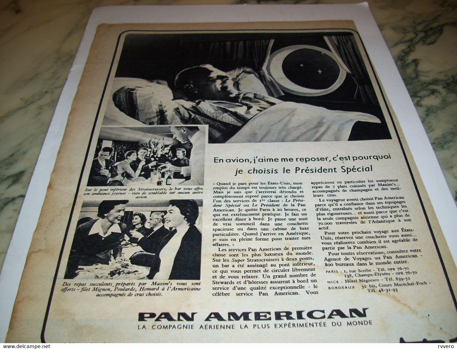 ANCIENNE PUBLICITE JE CHOISIS LE PRESIDENT PAN AMERICAN   1958 - Pubblicità