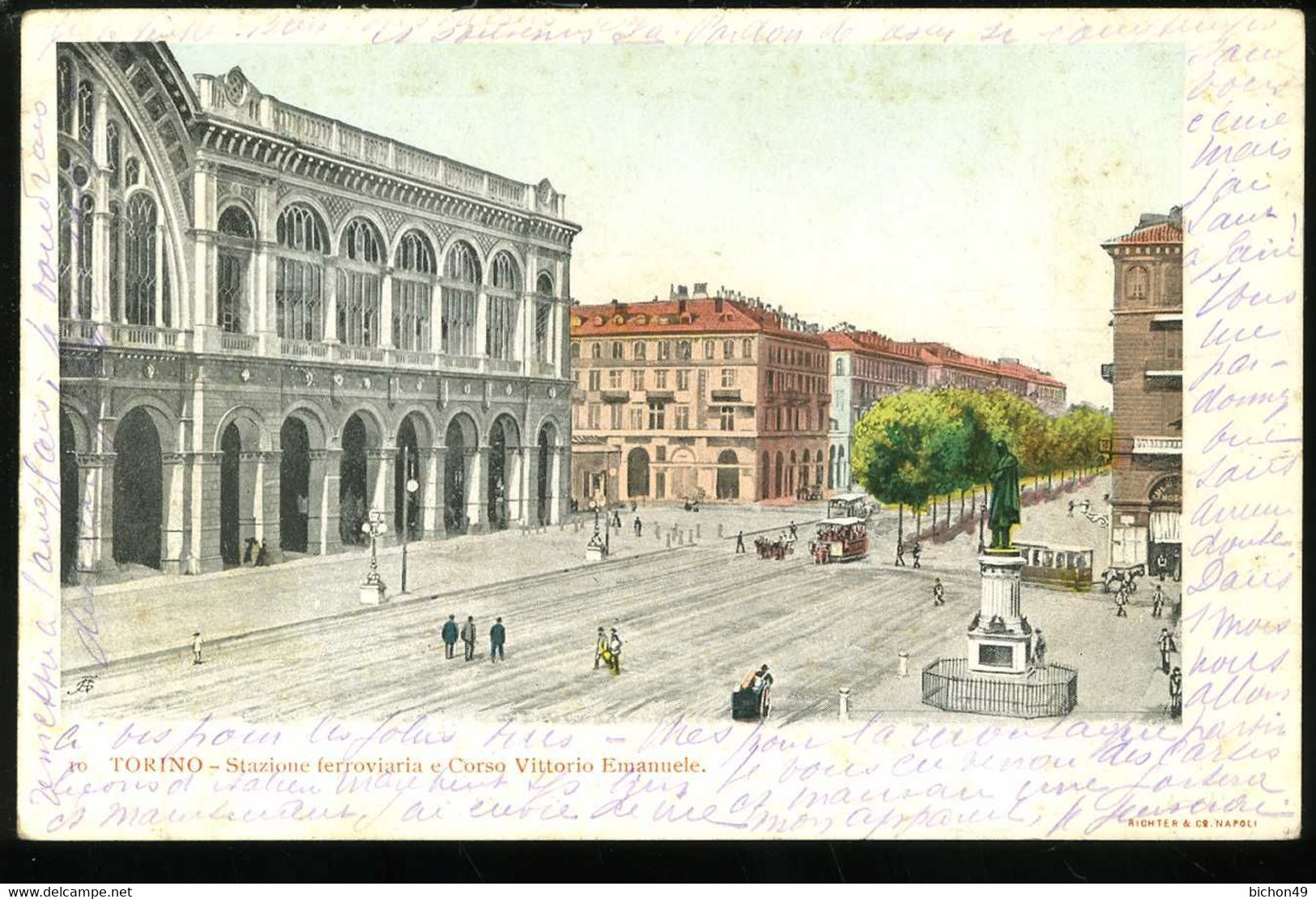 Torino Stazione Ferroviaria E Corso Vittorio Emanuele Animato Pionere 1906 - Trasporti