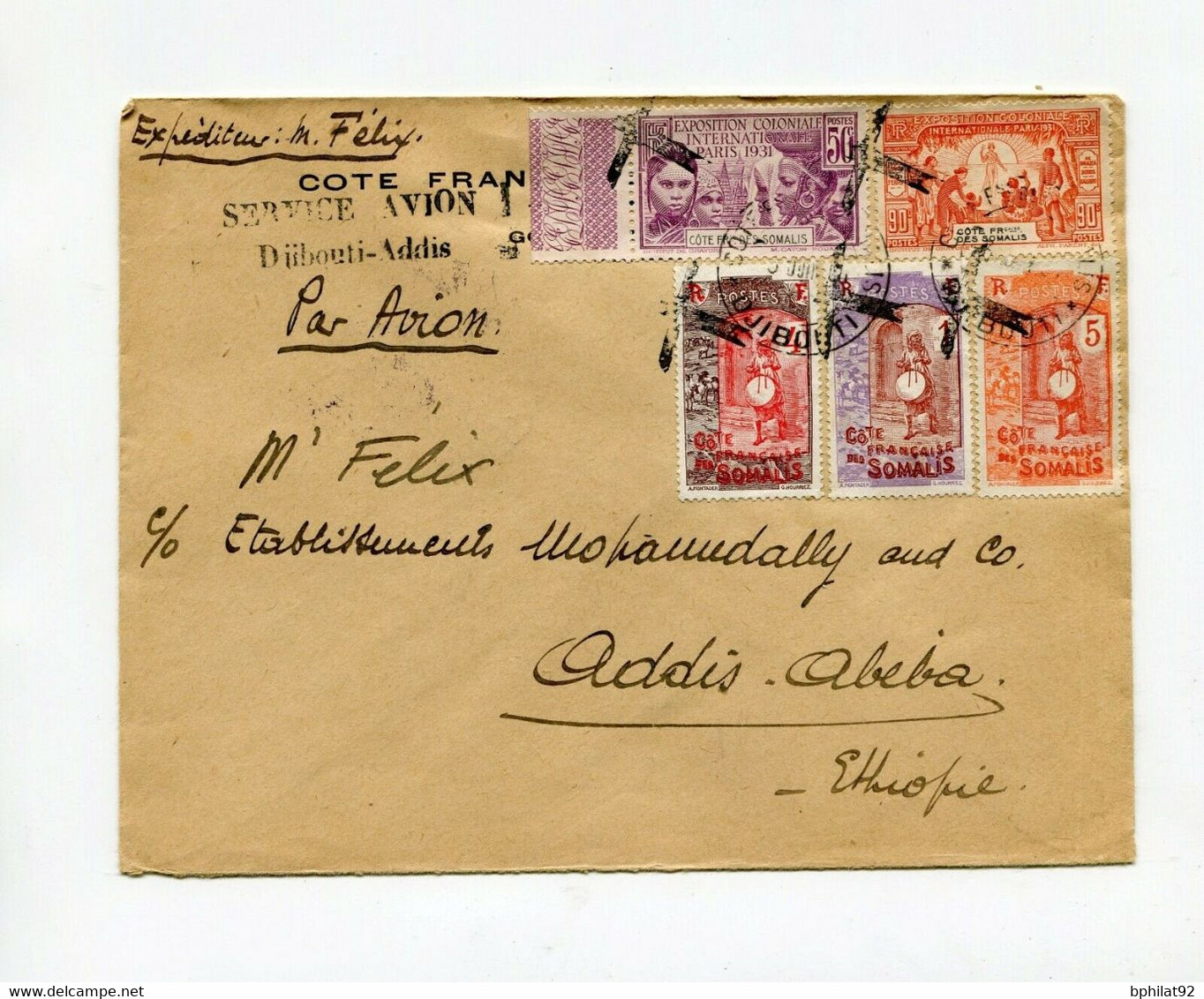 !!! COTE DES SOMALIS, SERVICE AERIEN DJIBOUTI-ADDIS ABEBA JUIN 1931 - Covers & Documents