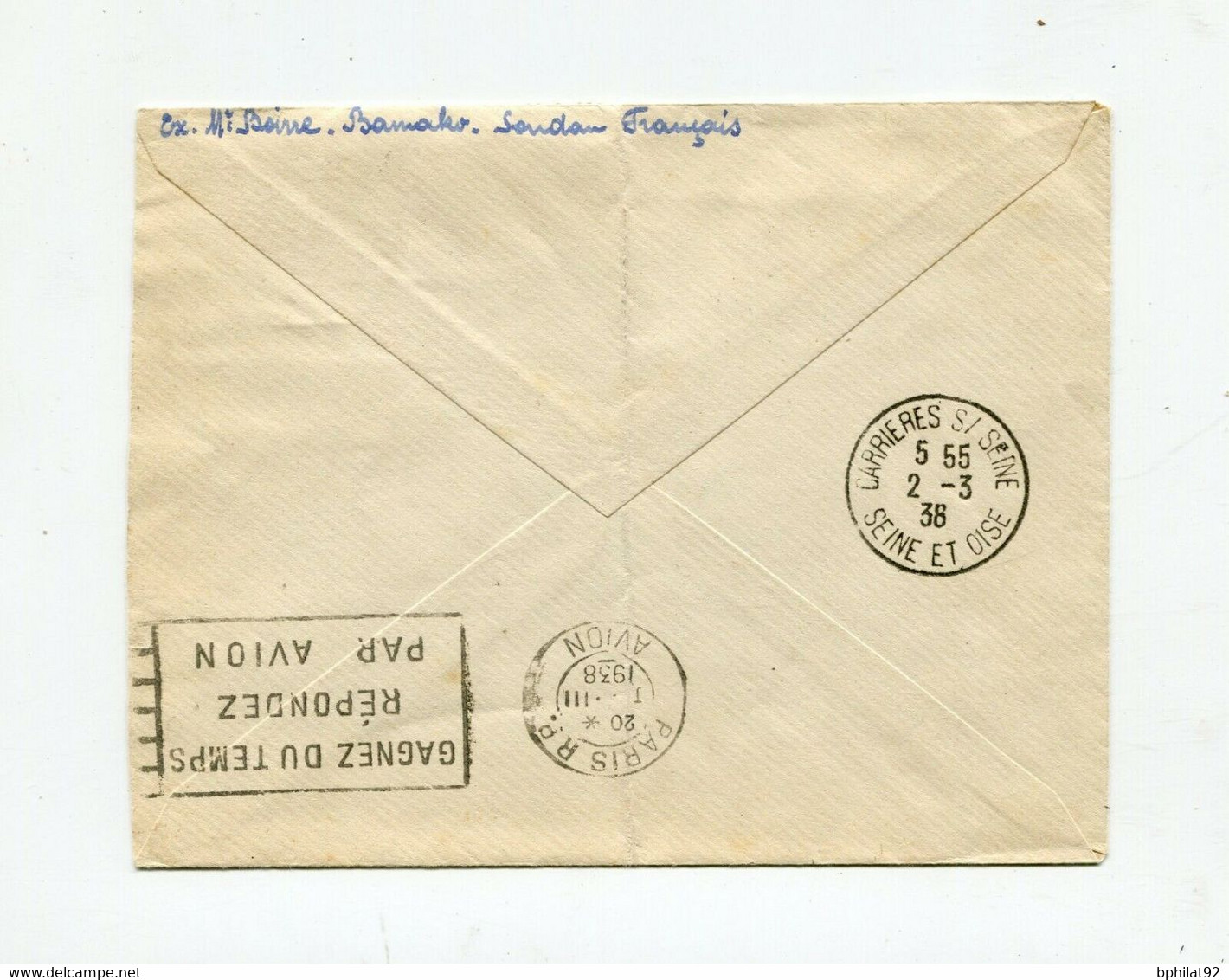 !!! OUVERTURE DE LA LIGNE AERIENNE ALGER - GAO - BAMAKO - LETTRE DU 27 FEVRIER 1937 POUR LA FRANCE - Briefe U. Dokumente