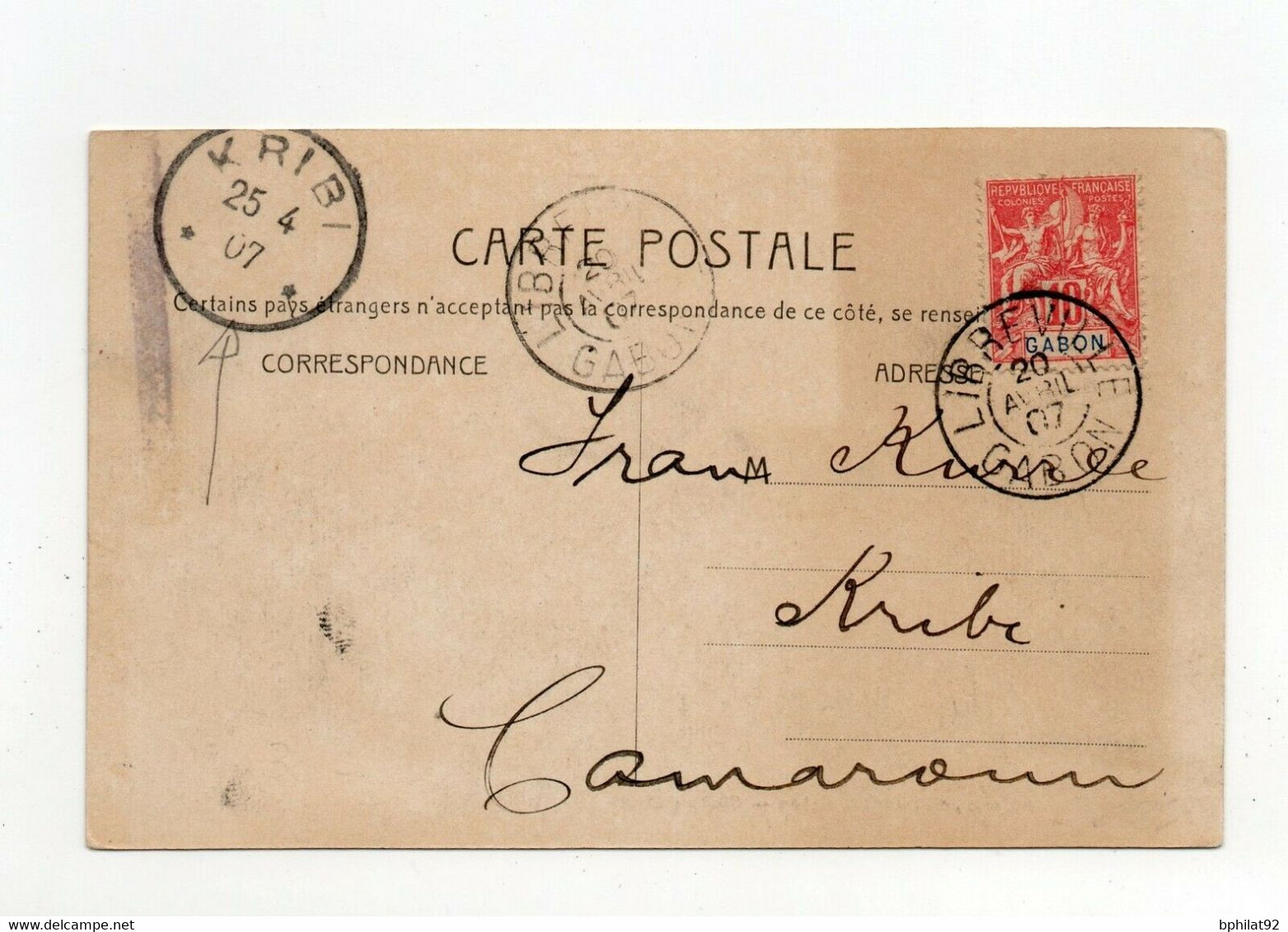 !!! GABON, CPA DE LIBREVILLE DE 1907 POUR KRIBI (CAMEROUN ALLEMAND) - Cartas & Documentos