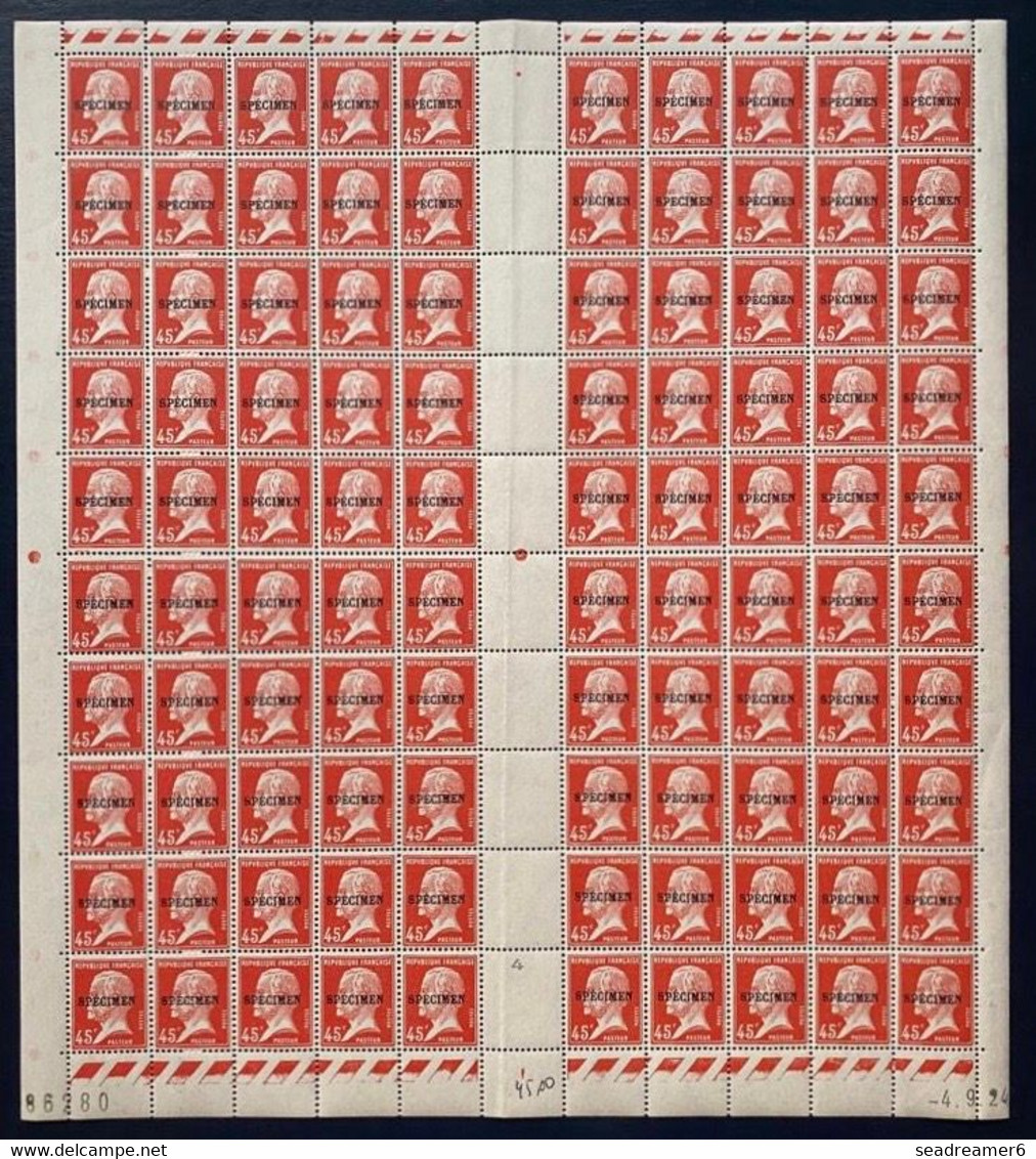 FRANCE Cours D'instructions N°175 CI 1 Spécimen Pasteur 45c Rouge Feuille Fraicheur Postale RR (cote Yvert : + 3774 €) - Specimen