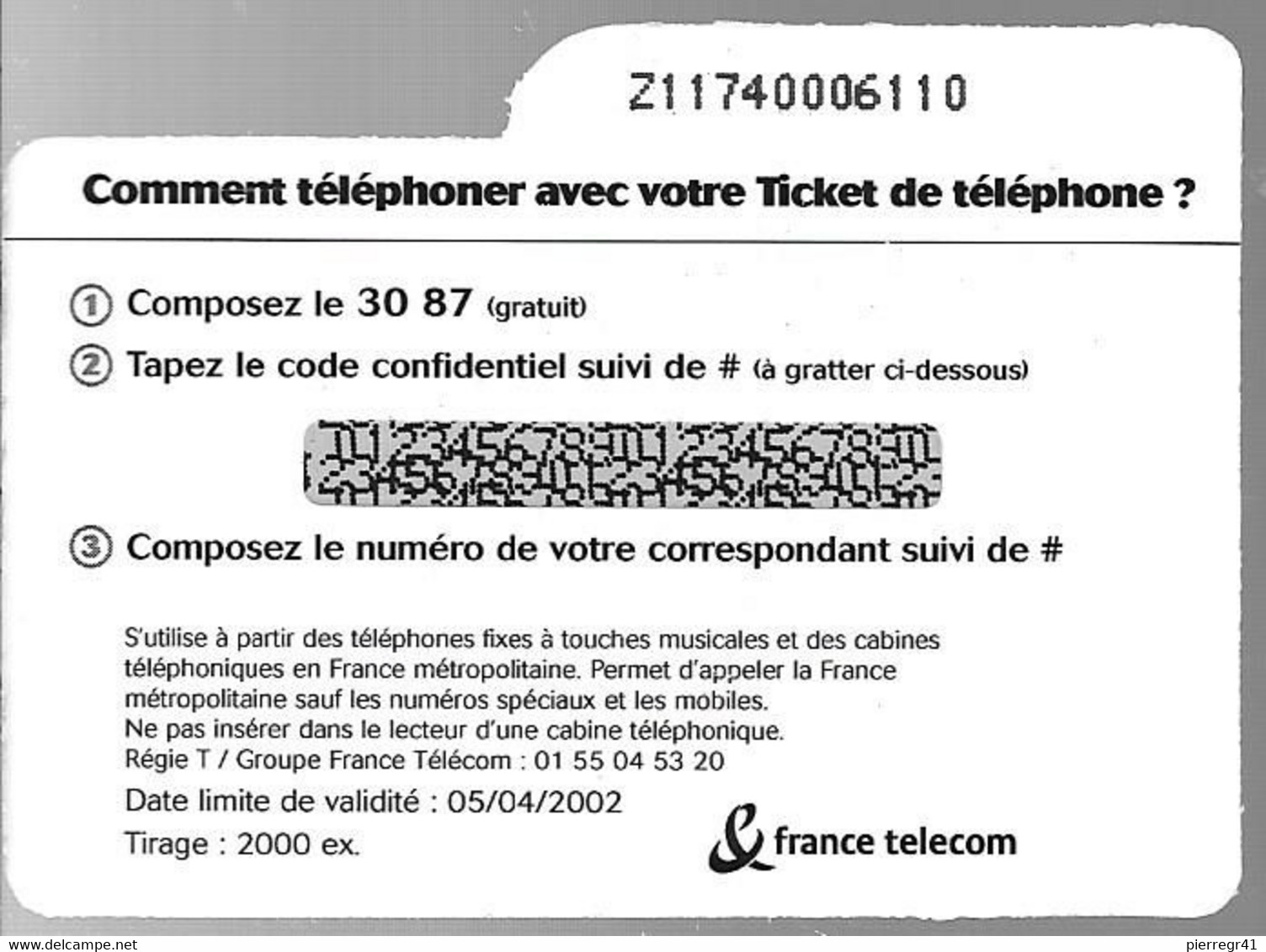 TICKET² TELEPHONE-PRIVE-FRANCE-TK-PR106-3Mn-La COTE En Poche-La Cinécarte-Atout Collect 4-Neuf-TBE/RARE - FT
