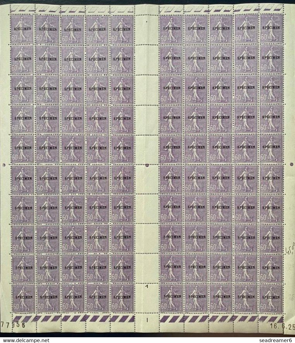 FRANCE Cours D'instructions N°200 CI 1 Spécimen Semeuse 60c Violet Feuille Fraicheur Postale RR (cote Yvert : + 3774 €) - Specimen