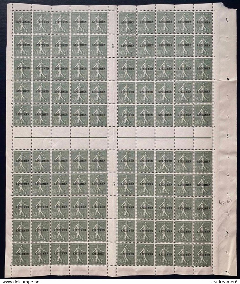 FRANCE Cours D'instructions N°198 CI 2 Semeuse Spécimen 50c Vert Olive Feuille Fraicheur Postale RR /cote Yvert: +3946 € - Specimen