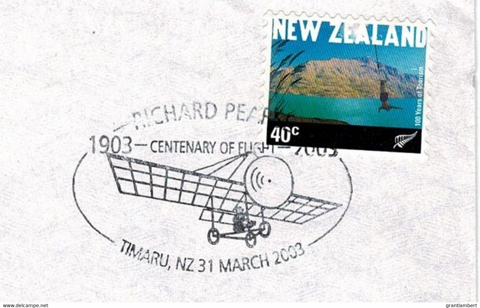 New Zealand 2003 Centenary Of Flight 1903 Richard Pearse Pictorial Postmark On Tourism Domestic Letter - Covers & Documents