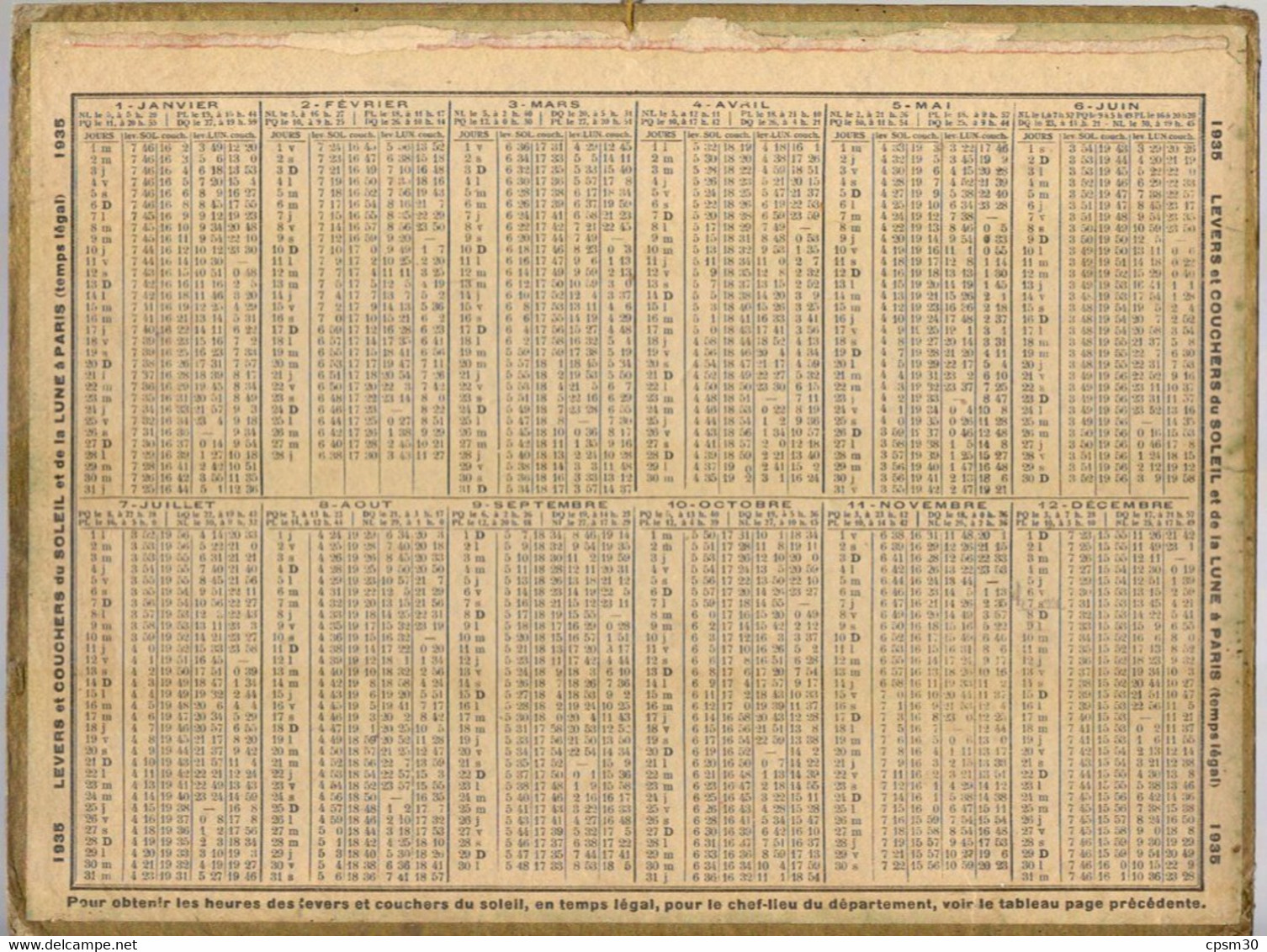 CALENDRIER GF 1935 - Repos En Transatlantique, Imprimerie Oller Puteaux - Grand Format : 1921-40