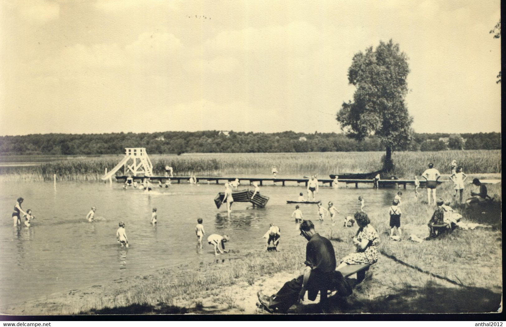 Rarität Strandbad Sprungturm Personen Mit Luftmatratze In Lychen 24.6.1963 - Lychen