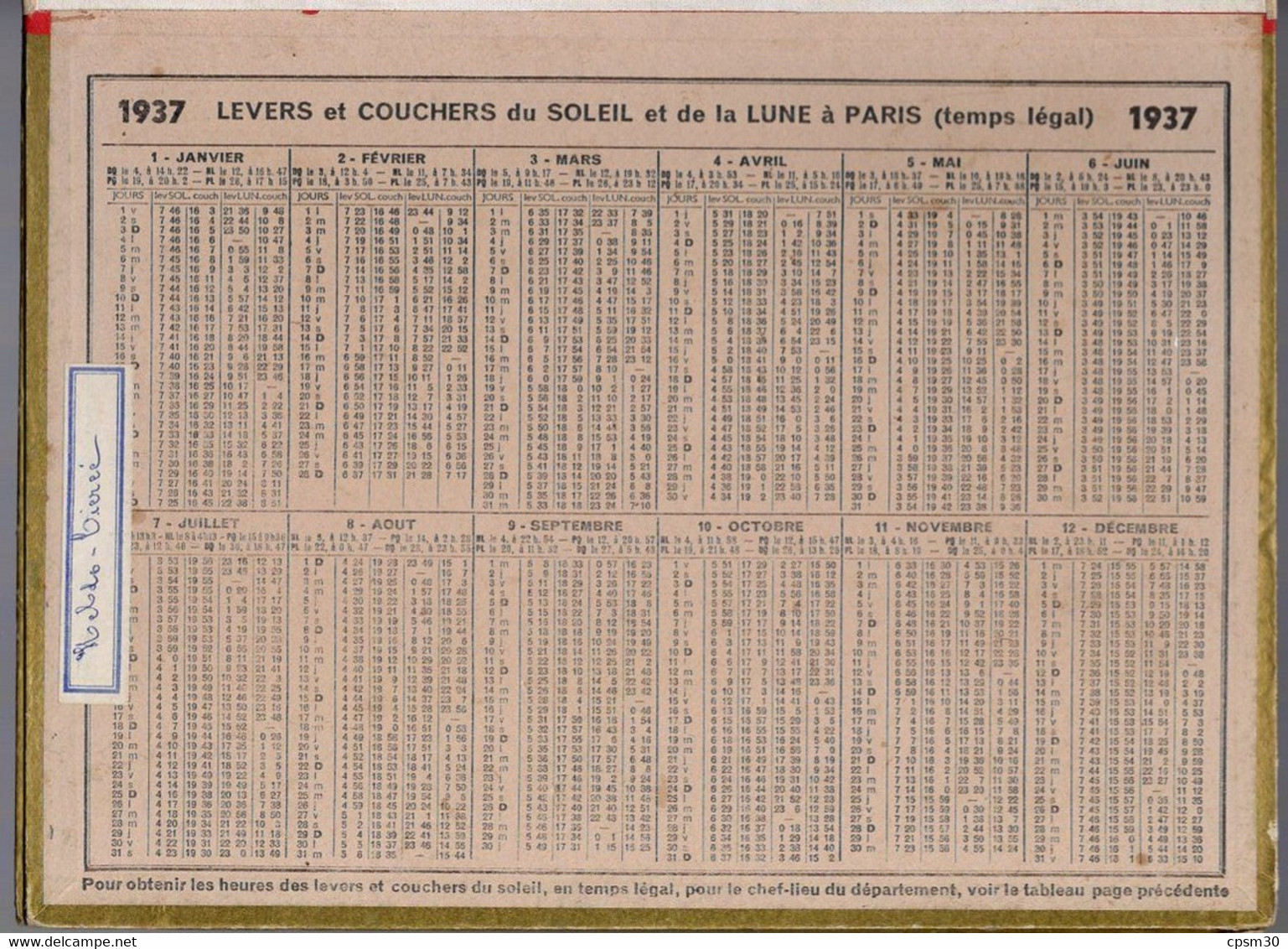 CALENDRIER GF 1937 - Sortie Du Port, Dessin De D Labouré, Imprimeur Oller Puteaux (calendrier Double) - Grossformat : 1921-40