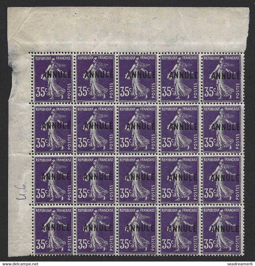 FRANCE Cours D'instructions N°142 CI 1 Semeuse ANNULE 35c Violet Bloc De 20 Fraicheur Postale TTB Certificat - Specimen