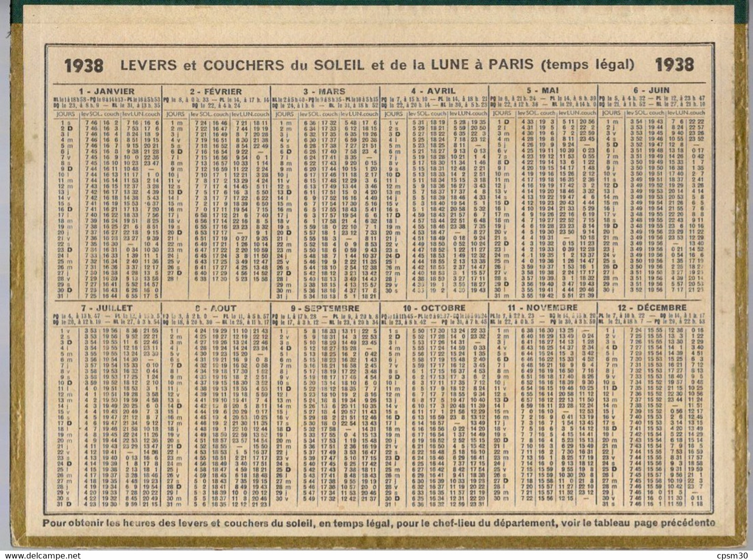 CALENDRIER GF 1938 - Chateau Au Milieu Du Lac, Dessin De R. U. Rinaleb ??, Imprimeur Oller Puteaux, Calendrier Double - Grand Format : 1921-40