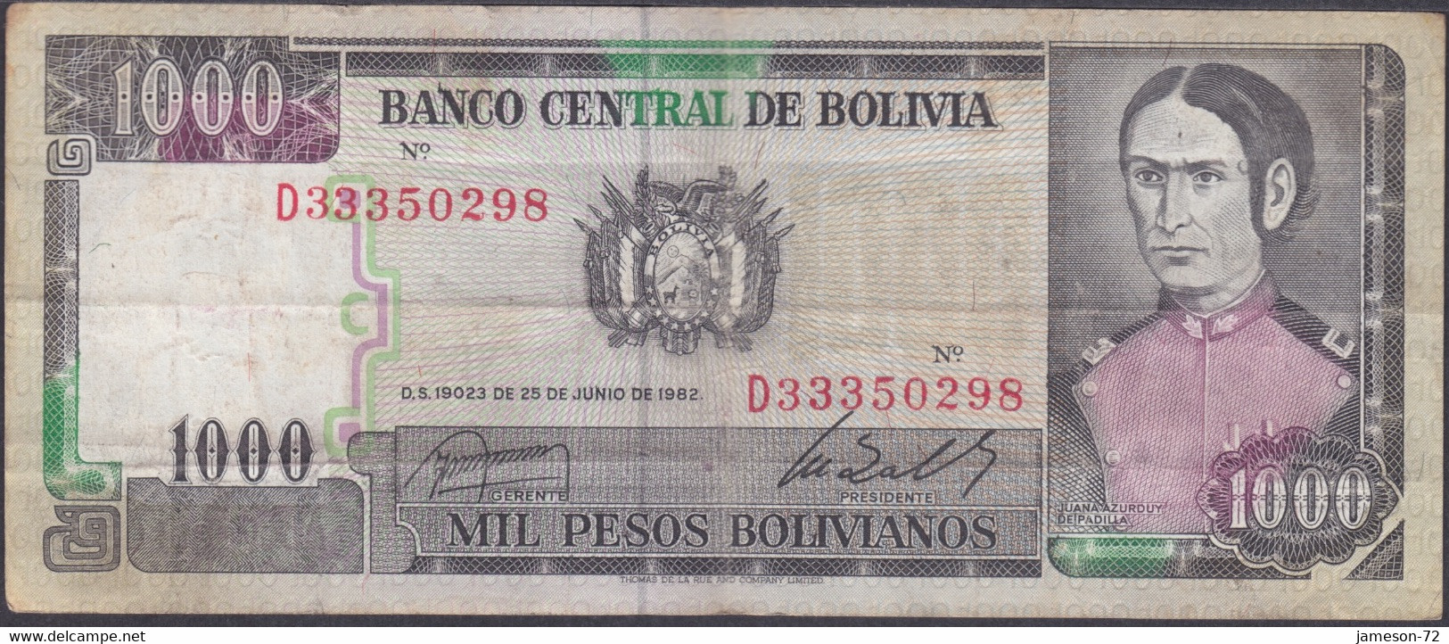 BOLIVIA - 1000 Pesos Bolivianos 1982 P# 167a America Banknote - Edelweiss Coins - Bolivie