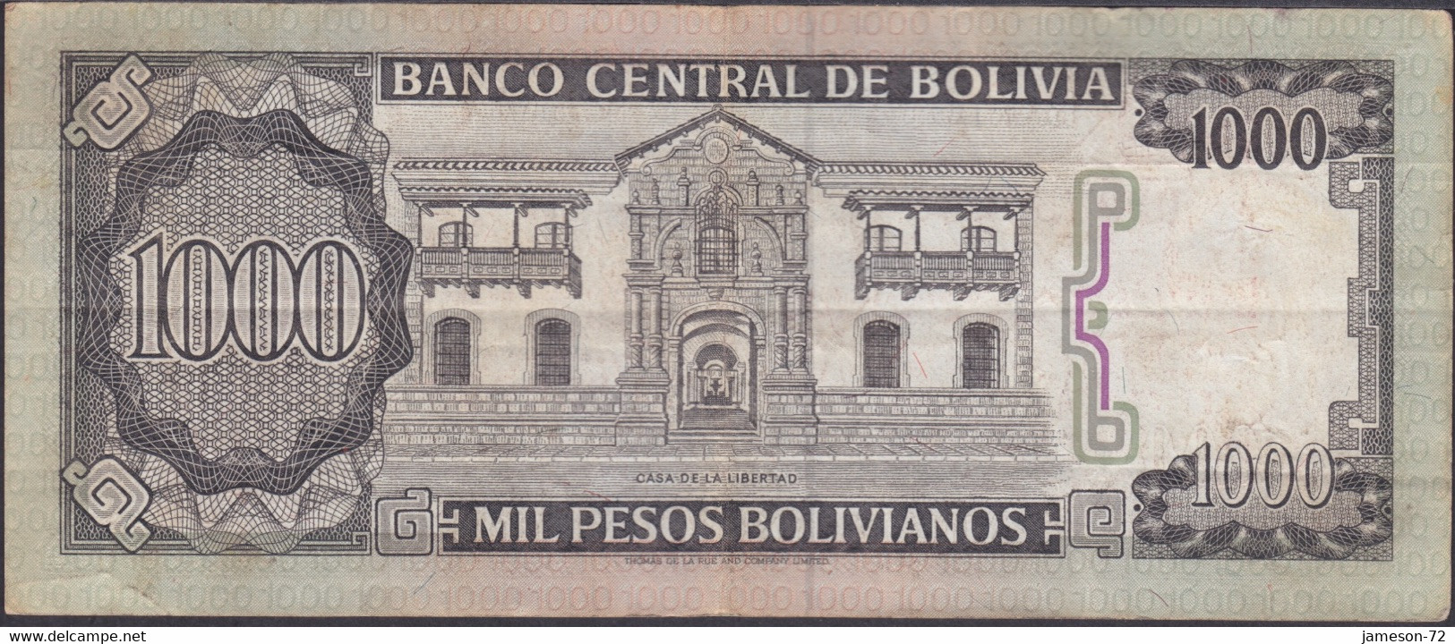 BOLIVIA - 1000 Pesos Bolivianos 1982 P# 167a America Banknote - Edelweiss Coins - Bolivie