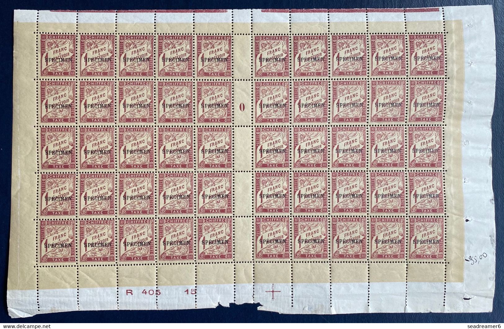 FRANCE Cours D'instructions N°40 CI 2 Type Taxe Spécimen Panneau De 50 Fraicheur Postale R /cote Yvert: +2325 € - Specimen