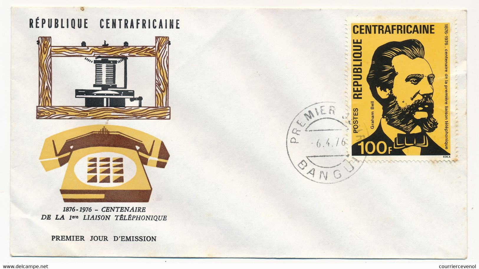 REP CENTRAFRICAINE => FDC - Centenaire 1ere Liaison Téléphonique - Graham Bell - 6-4-1976 - Banqui - Centraal-Afrikaanse Republiek