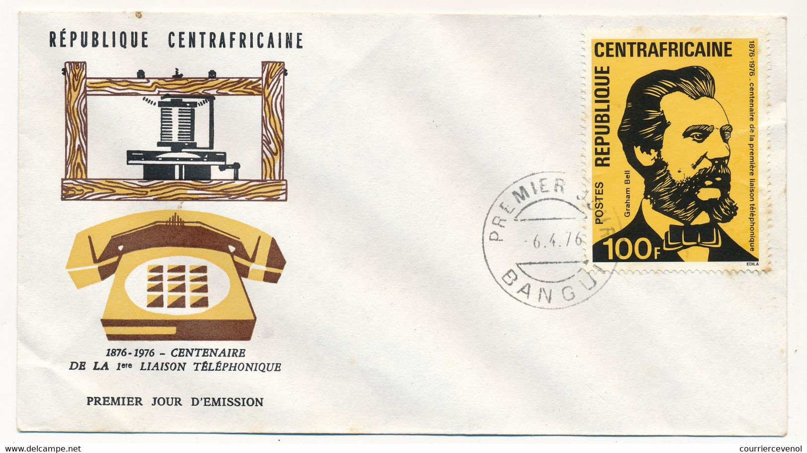 REP CENTRAFRICAINE => FDC - Centenaire 1ere Liaison Téléphonique - Graham Bell - 6-4-1976 - Banqui - Centrafricaine (République)