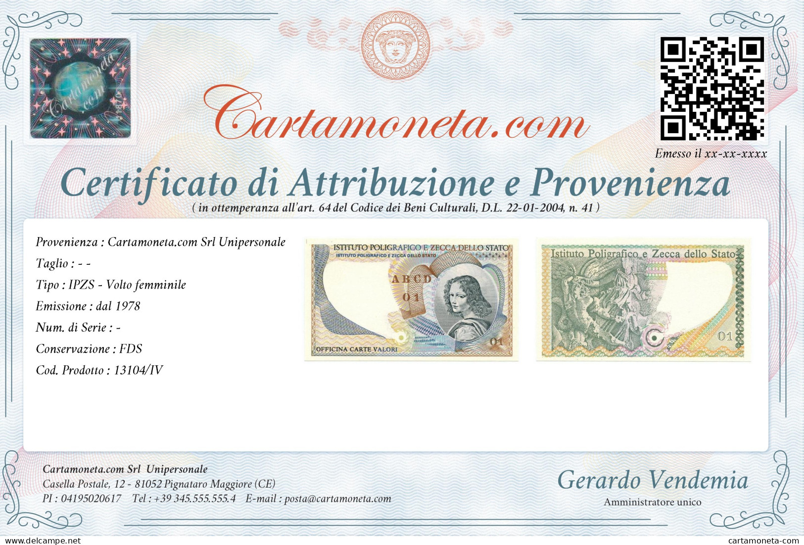 CAMPIONE SPECIMEN IPZS MODELLO VOLTO FEMMINILE DAL 1978 FDS - [ 7] Errors & Varieties