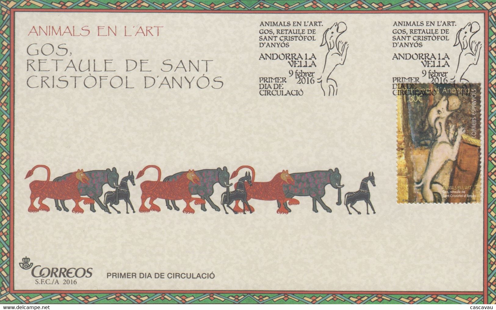 Enveloppe  FDC  1er  Jour   ANDORRE  ANDORRA    Les  Animaux  Dans  L' Art    2016 - Otros & Sin Clasificación