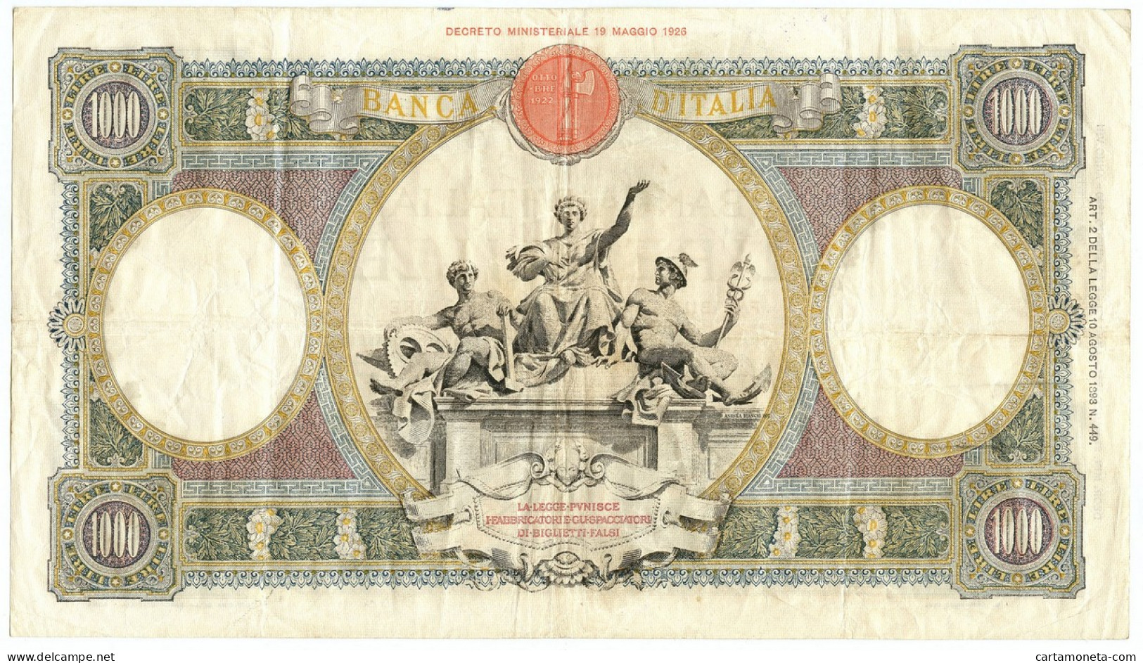 1000 LIRE CAPRANESI REPUBBLICHE MARINARE REGINE FASCIO ROMA 21/03/1934 BB+ - Sonstige