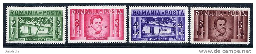 ROMANIA 1937 Creanga Centenary Set MH / *.  Michel 524-27 - Nuovi