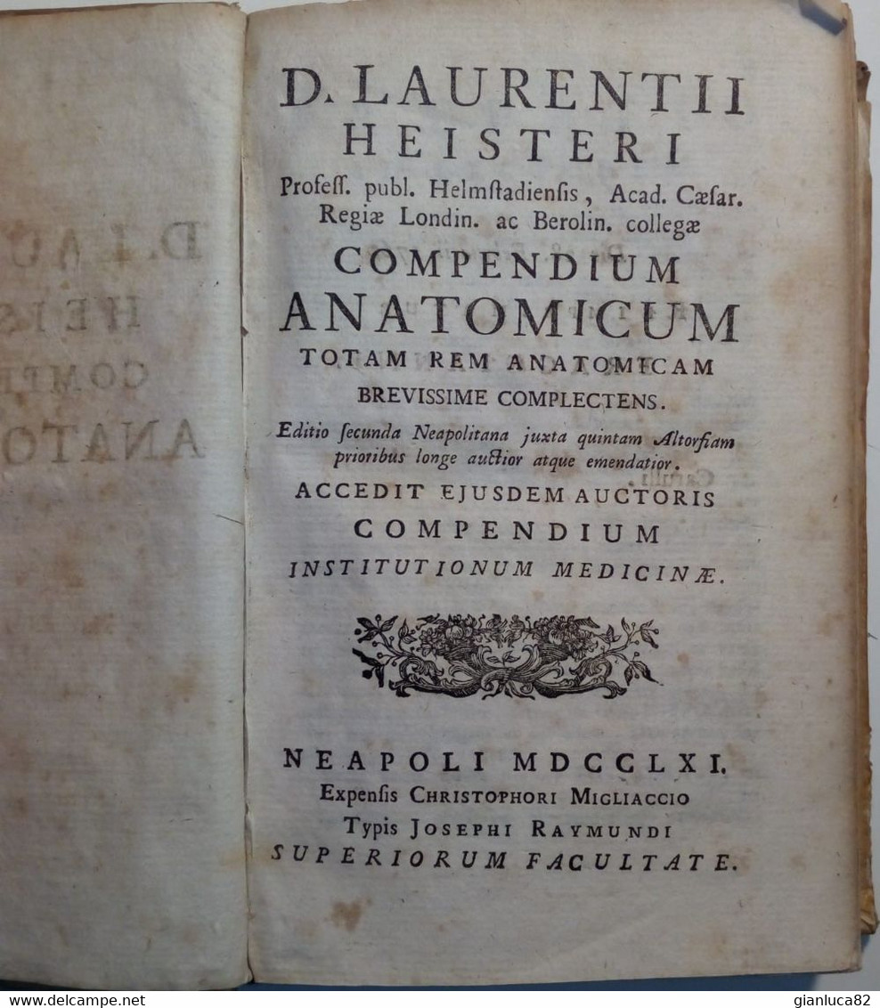 Libro Compendium Anatomicum D. Laurenti Heisteri Napoli 1761 (LG02) Come Da Foto Copertina In Pelle  Totam Rem Anatomica - Medicina, Biología, Química