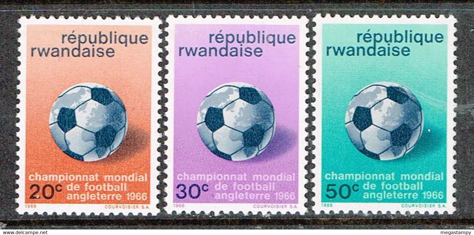 Ruanda 1966 - Fußball WM In England , Marken 20, 30, 50 Ct.   Postfrisch / MNH / Neuf - 1966 – Angleterre