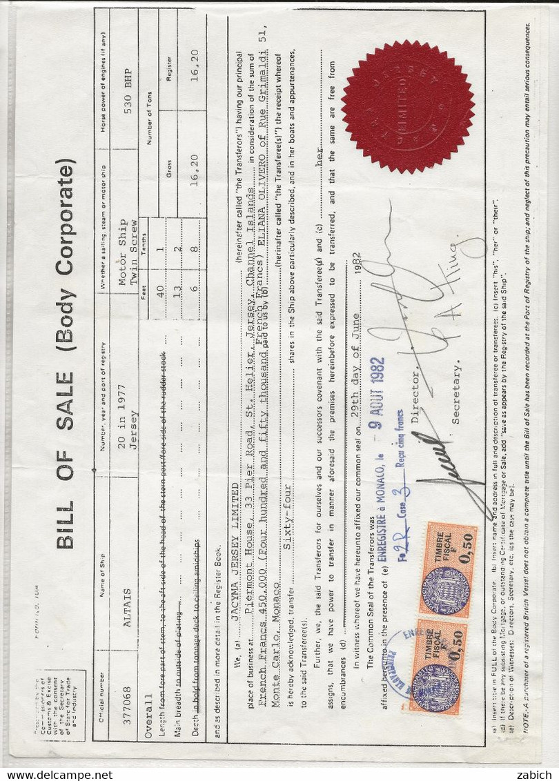 TIMBRES FISCAUX DE MONACO SERIE UNIFIEE  N°64 0F50 ORANGE   2 Exsur DOCUMENT DE 1982 - Fiscales