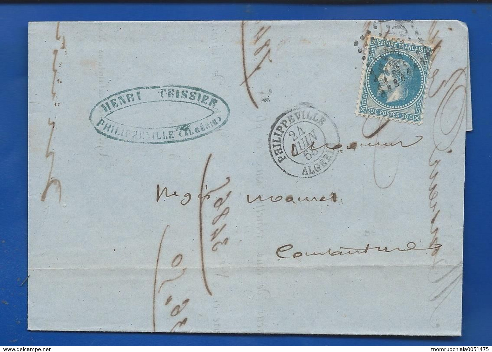 Lettre Avec Timbre Napoléon  III  Lauré N° 29  Oblitération  Philippeville Algérie  24 Juin 1868 - 1849-1876: Classic Period