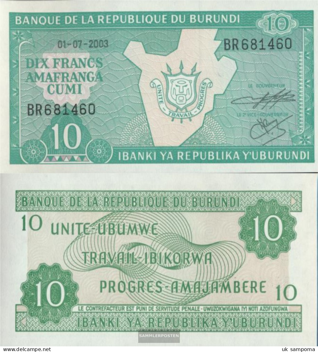 Burundi Pick-number: 33d (2003) Uncirculated 2003 10 Francs - Burundi