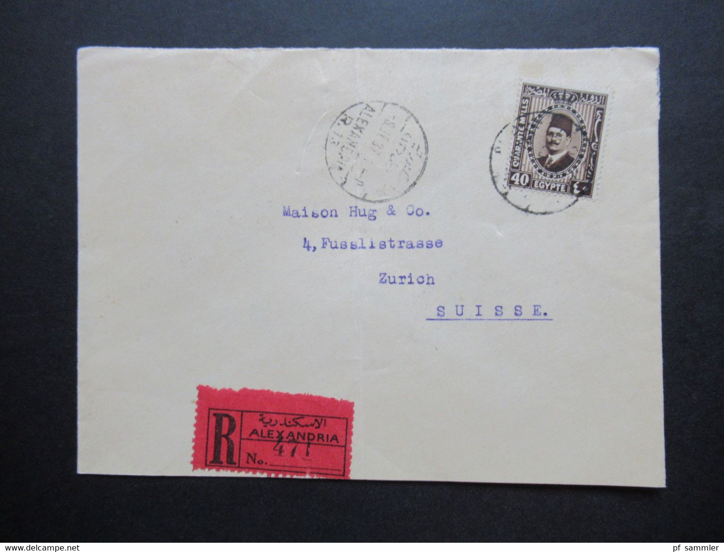 Ägypten Egypte 1937 Auslandsbrief Einschreiben Alexandria - Zürich Schweiz Mit Ankunftsstempel - Briefe U. Dokumente