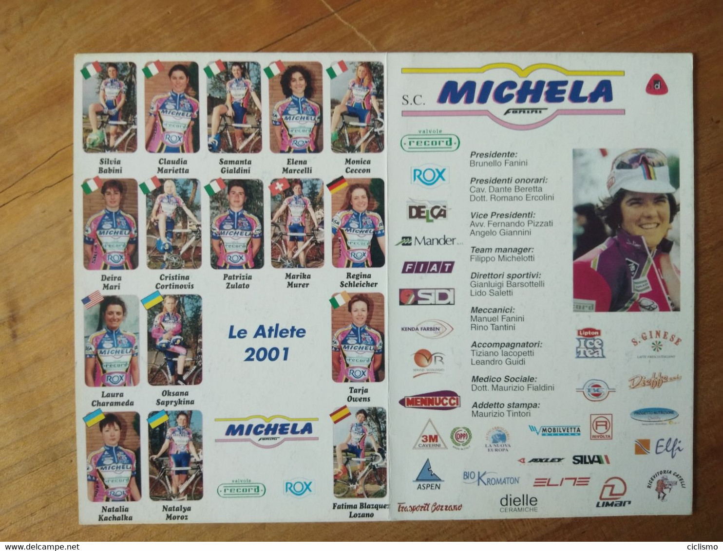 Cyclisme - Carte Publicitaire Recto Verso à Deux Volets MICHELA FANINI RECORD VOX 2001 : Le Groupe - Ciclismo