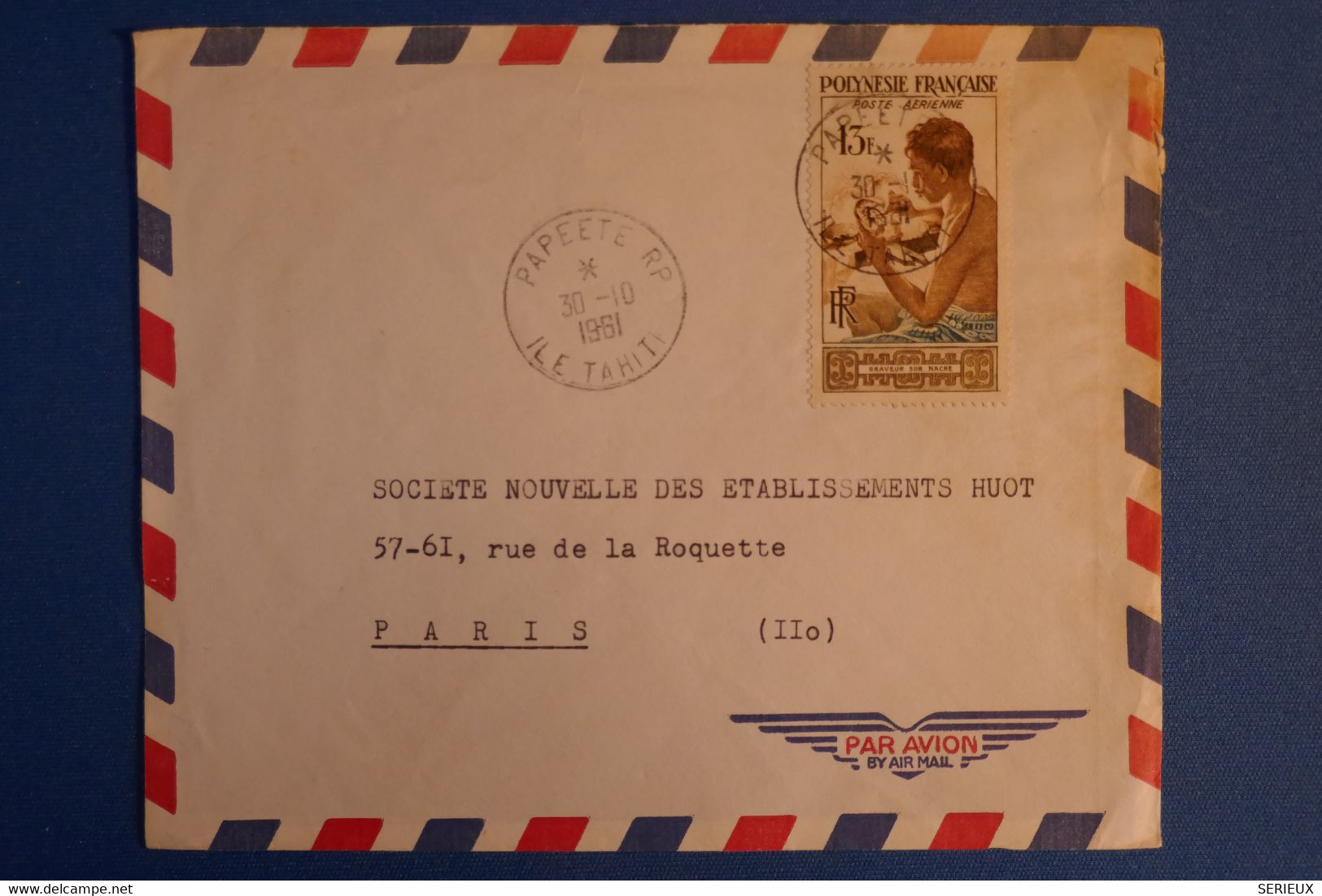 M10 POLYNESIE FRANCE BELLE LETTRE 1961 PAPEETE POUR PARIS+++PA  N°1  AFFRANCHISSEMENT PLAISANT - Cartas & Documentos