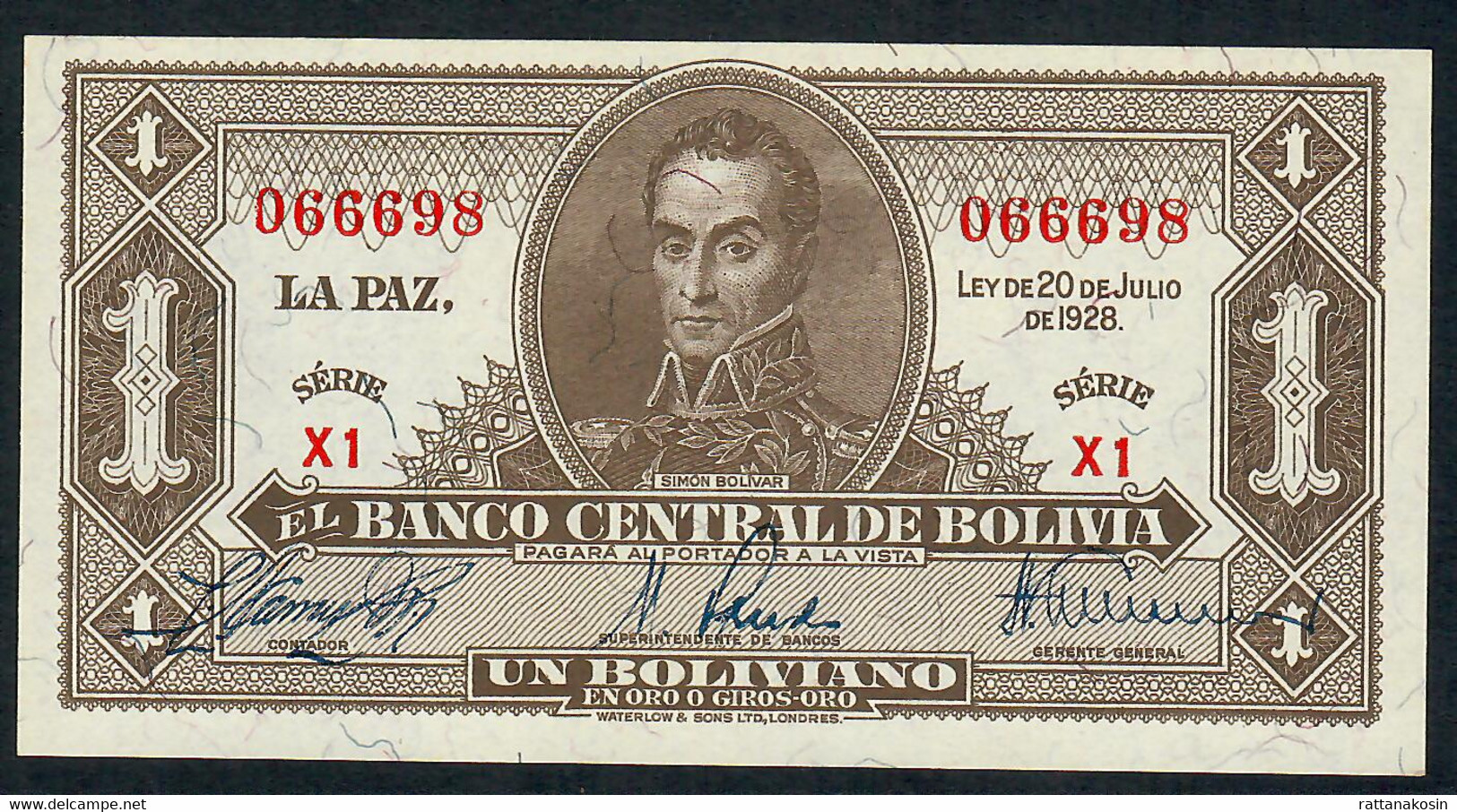 BOLIVIA P128a 1   BOLIVIANO  1928   UNC. - Bolivie