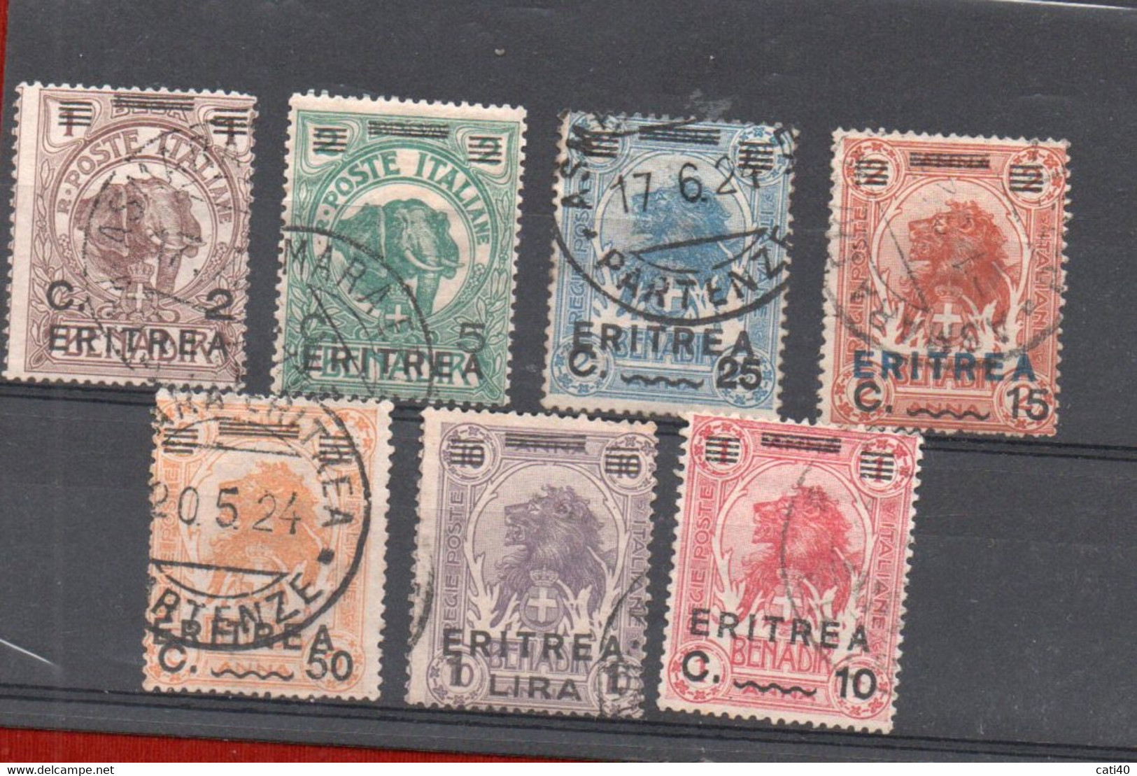 ERITREA 1922 -  SOMALIA SOVRASTAMPATI  SERIE 7 VALORI USATI - TUTTI I VALORI FIRMATI - Somalie