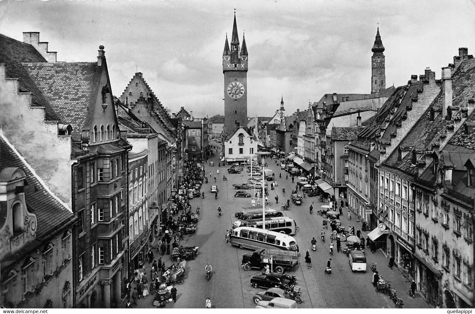 M012334 "STRAUBING-LUDWIGSPLATZ"ANIMATA,TORPEDONI E VEICOLI ANNI '50-VERA FOTO-CART  SPED 1958 - Straubing