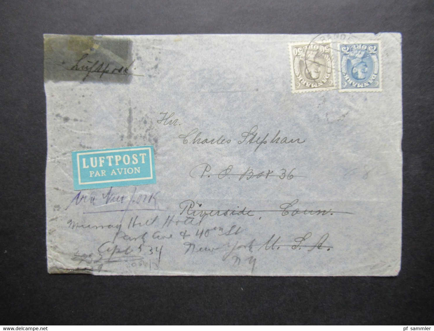 Dänemark 1941 Zensurbeleg Mehrfachzensur Der Wehrmacht Luftpost In Die USA Weitergeleitet Nach NY Murray Hill Hotel - Briefe U. Dokumente